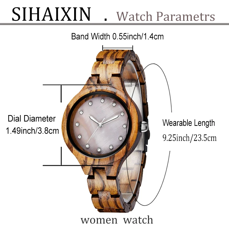 Elegan Minimalist white Blue With Diamond Face zebra Wood Women Watch 8