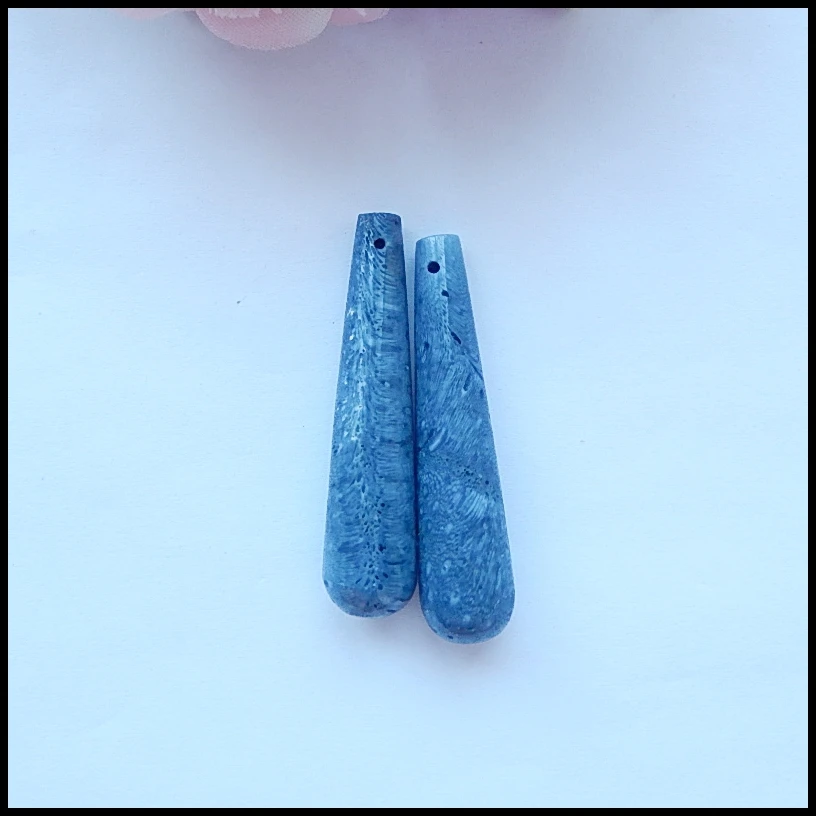 

Natural Gemstone blue coral Fashion women earring beads,Semiprecious stone Jewelry,40x9mm,8.1g
