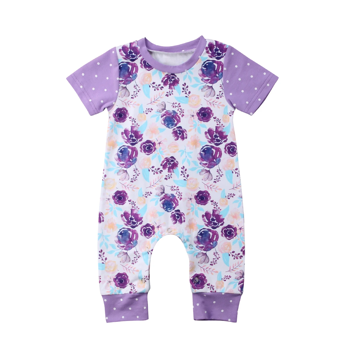 0 24M Newborn Baby Girls Short Sleeves Purple Floral Romper Summer