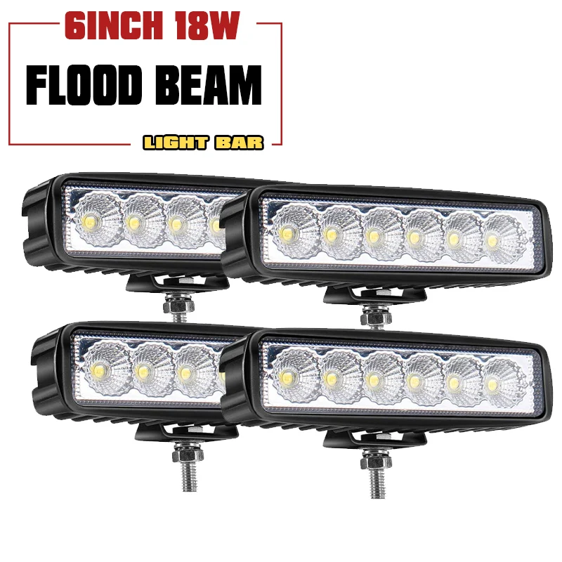 New 4Pcs 6Inch 18W Flood Led Work Light Backup Lamps Pod Driving Fog Offroad Fits for ATV SUV Pickup Trucks Boat 12V 24V | Автомобили и