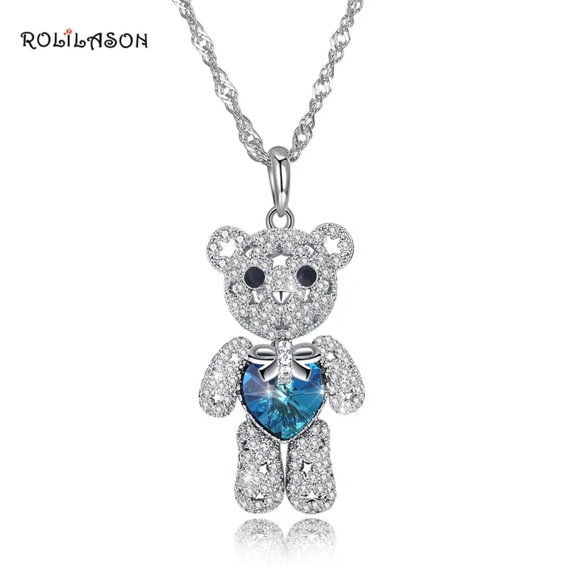 ROLILASON Cute Animal 925 Sterling Silver Necklace Pendant Blue Zircon Jewelry Fashion Special SP72 ROLILASON Cute Animal 925 Sterling Silver Necklace Pendant Blue Zircon Jewelry Fashion Special SP72
