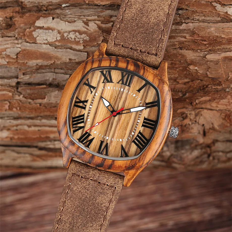 YISUYA Bamboo Wooden Watches Mens Creative Wood Wristwatch Analog Quartz Leather Vintage Roman Numerals Fashion Unique Clock Gifts Sport Casual Watch (11)