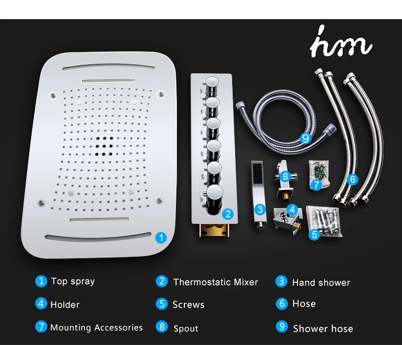 Hm 5 функций Reccessed осадков водопад Mistfall потолочная душевая головка термостатический душевой набор настенный спа массажный Душ