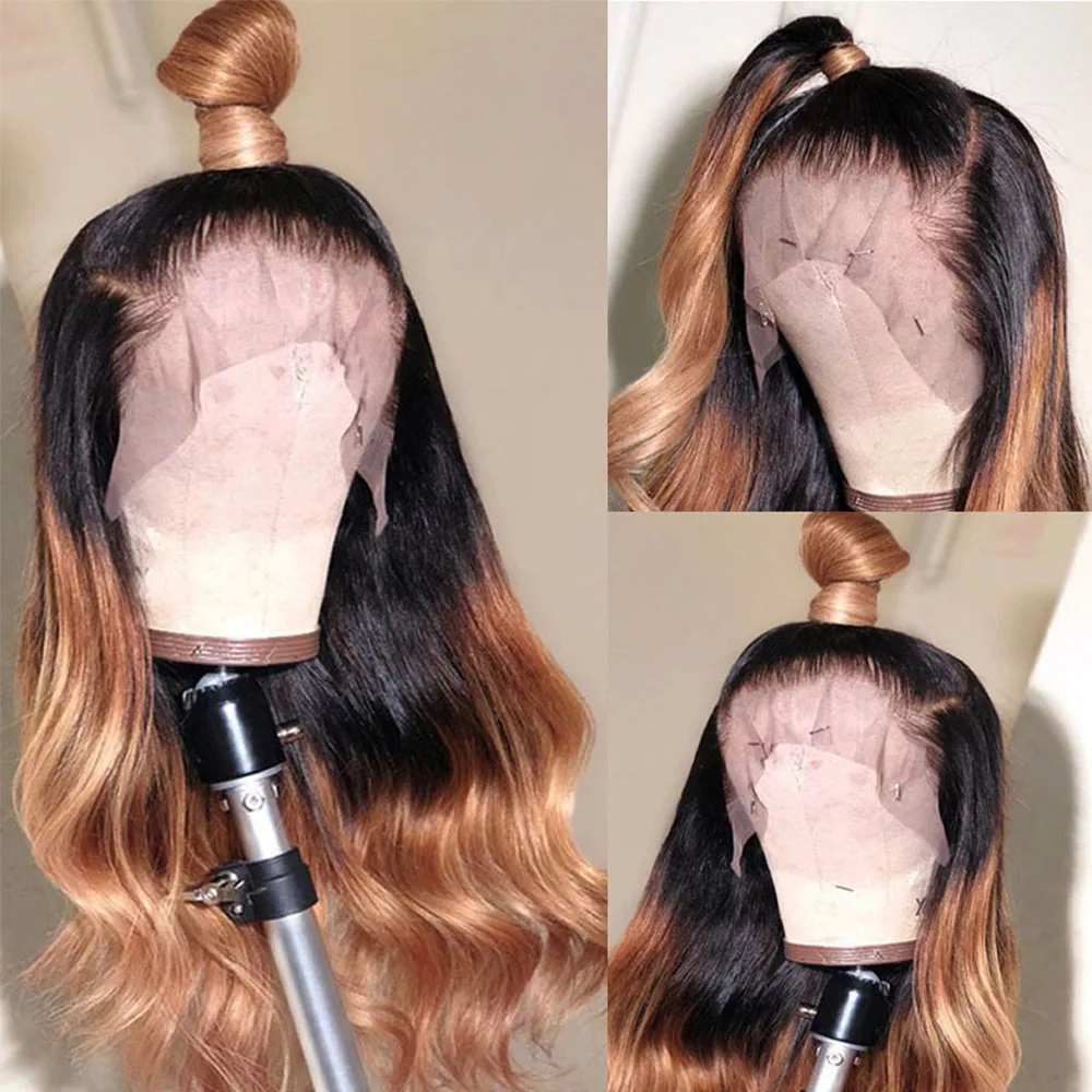 

Ombre Human Hair Wigs Colored Lace Front Wigs For Black Women Pre Plucked 360 lace Frontal Wig 1b/27 Honey Blonde Wig