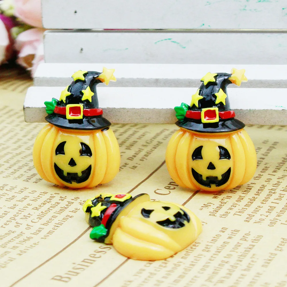 50pcs/Lot 22x30mm Cartoon Halloween Pumpkin Resin Cabochon Flatbacks