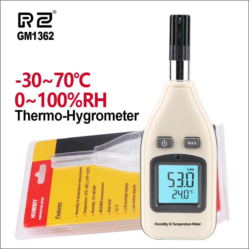 

RZ Digital Thermometer Humidity Temperature Meter LCD Thermo-Hygrometer Humidity Tester Handheld Thermometer Hygrometer GM1362
