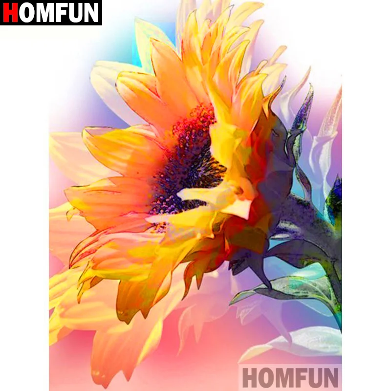 HOMFUN Paint With Diamond Embroidery Sunflower flower Diamond