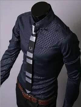 

Plaid Striped Shirt Dark Lines Men Slim Shirt Business Shirts Long-Sleeves Tops Men's Summer Casual Shirts Big Size 5XL 5912