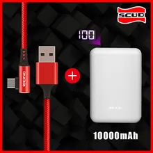 Scud mini power bank 10000 мАч+ usb-кабель type-C со светодиодным цифровым дисплеем, маленький тонкий Быстрый внешний аккумулятор для Xiaomi huawei samsung