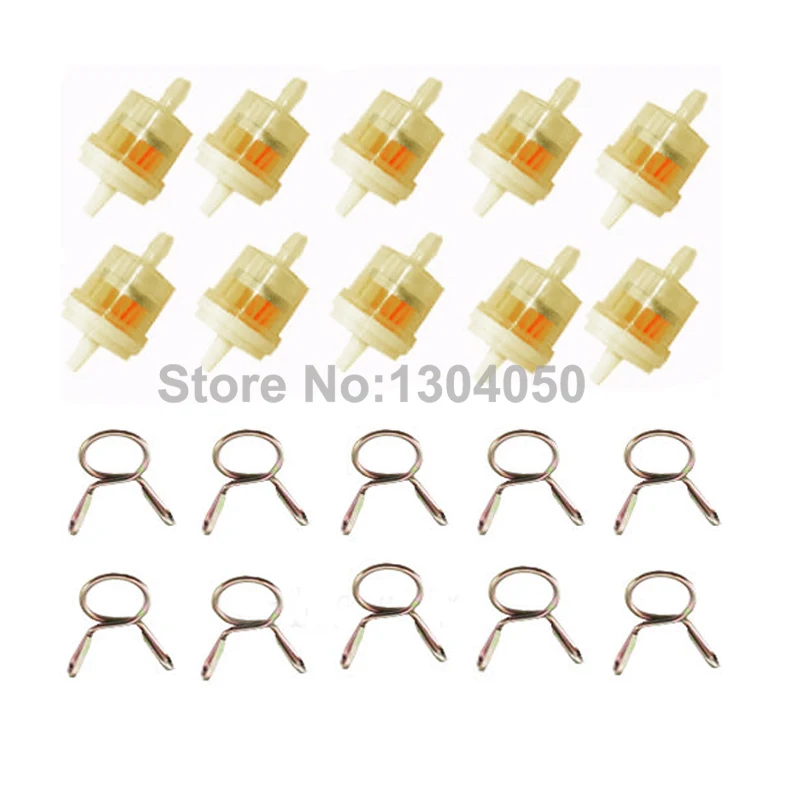 10x Motorcycle ATV Fuel Gas Filters +10x 7mm Line Hose Spring Clips