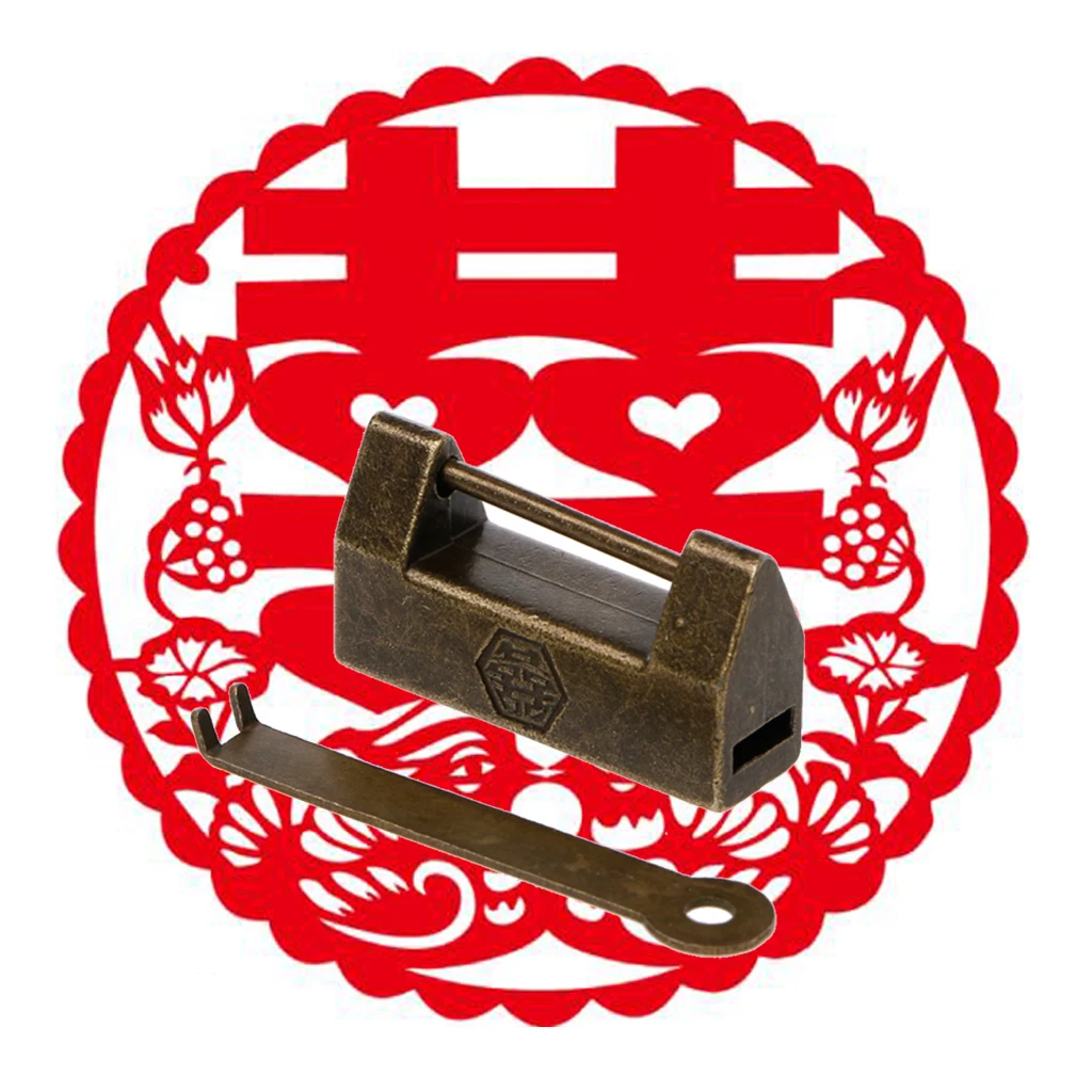

Vintage Wedding Brass Padlock with Key For Jewelry Box Traditional Chinese Locks #612