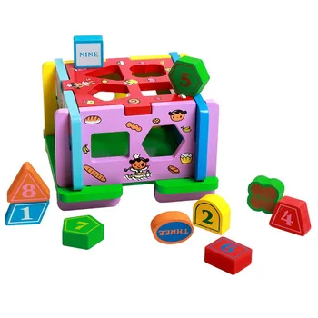 

Wooden Children's Intelligence Stereo Building Block Geometry Wood Dismantling Toys 10 Holes Intelligence Box kids gifts