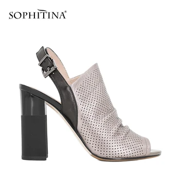 

SOPHITINA Elegant Woman Sandals Handmade For Dress Extreme High Heel Pumps Peep Toe Pleated Cow Leather Summer Shoes Women S33