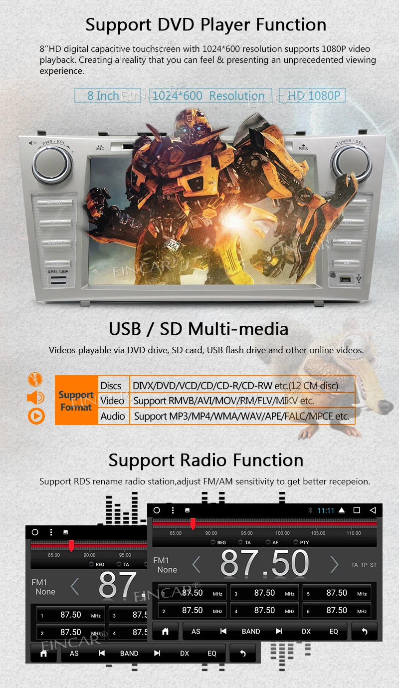 Excellent 8" Octa Core Bluetooth FM/AM Radio CD/DVD Player for Car Touch Screen Stereo GPS Navigation for Toyota Camry Head Unit Receiver 3 Excellent 8" Octa Core Bluetooth FM/AM Radio CD/DVD Player for Car Touch Screen Stereo GPS Navigation for Toyota Camry Head Unit Receiver 3