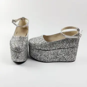 

Princess sweet lolita shoes Spring and autumn sequins hand made shoes sponge cake fashion and casual shoes women an1241