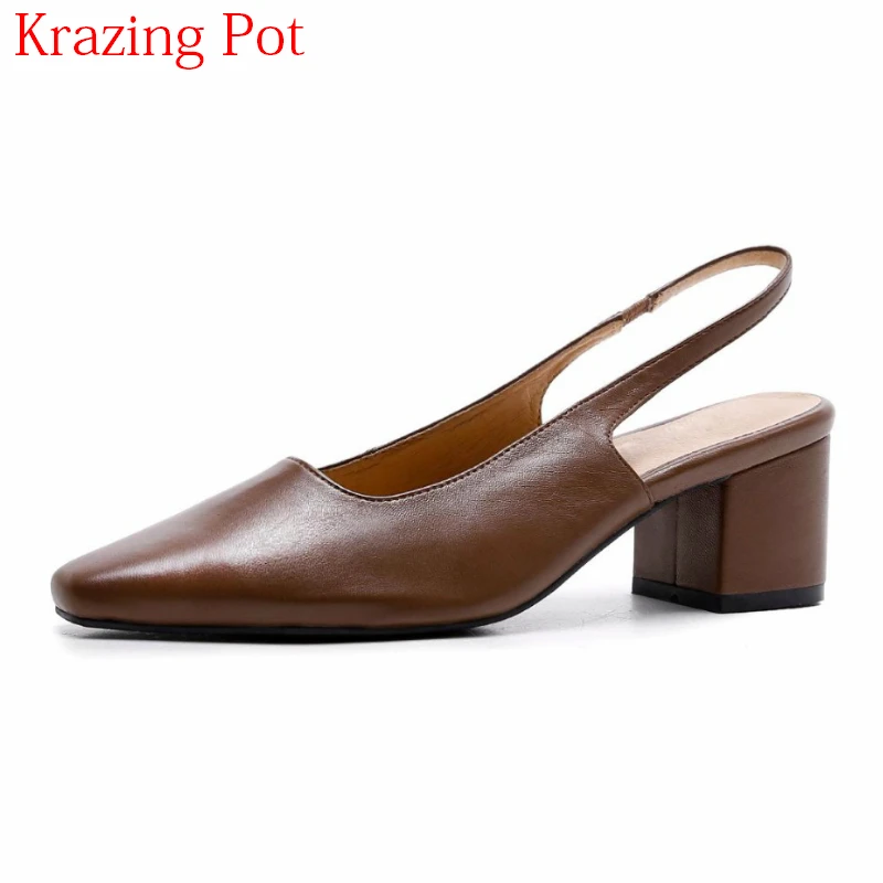 

2018 Fashion Genuine Leather Brand Summer Shoes Square Toe Shallow High Heels Elastic Band Slingback Elegant Women Pumps L91