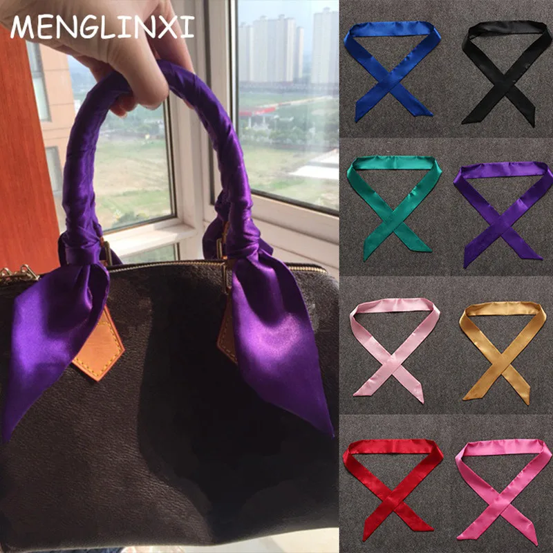 

100X5cm 2018 New Scarf Luxury Brand Small Solid Color Silk Scarf Women Head Scarf Headwear Handle Bag Ribbon Strap Scarves