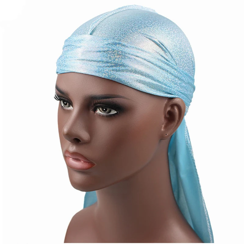 Мужская шелковистая блестящая тюрбан Durags для мужчин Durag блестящие бандана банданы шляпа головные уборы повязка на голову аксессуары для волос удлиненный хвост Du-Rag