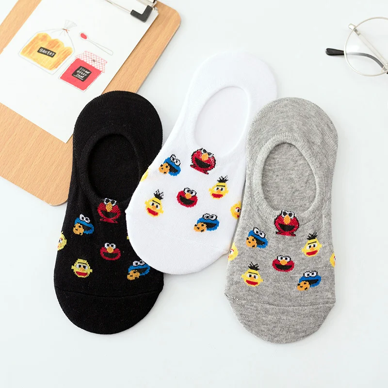 

Cartoon Sesame Street Elmo Socks Cookie Monster Funny Women Sock Slippers Spring Summer Invisible Anti-Slip Cotton Short Socks