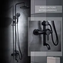 Retro Shower Faucets Black Oil Rubbed Bronze Bathtub Shower Set Water Faucet Rainfall Shower Head With Handheld Mixer Tap 88315 Retro Shower Faucets Black Oil Rubbed Bronze Bathtub Shower Set Water Faucet Rainfall Shower Head With Handheld Mixer Tap 88315