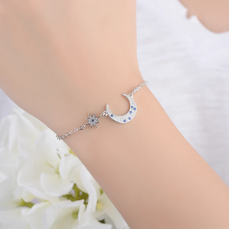 Hot Star Moon Style Women Bracelet Charm 925 Sterling Silver