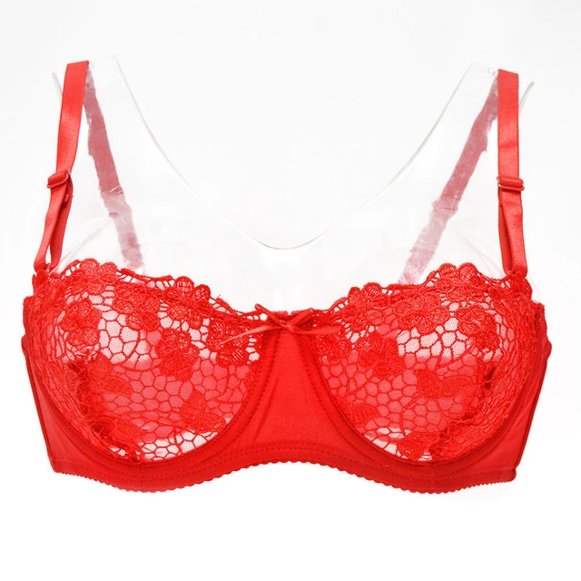 YANDW Red Mesh Lace Bralette Bras For Women Sexy Lingerie Big Size Plus  Plunge Bra Thin Unlined Push Up Transparent White Black - AliExpress