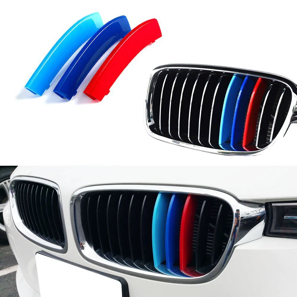 

3-Colour Grille Buckle M-Colored Grill Insert Trims Fit 11 Beams Standard Kidney Grills For BMW 3 Series F30 2013-up