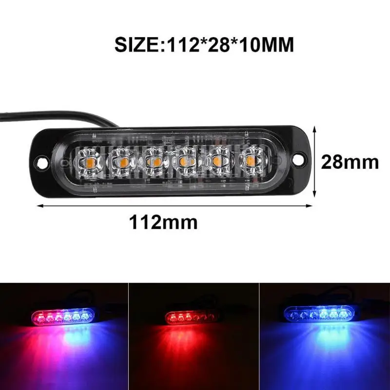 

12V-24V 6LED Slim Mini High Power Flash Lights Bar Truck Auto Car Vehicle Emergency Warning Strobe Lamp Red Blue Traffic Light