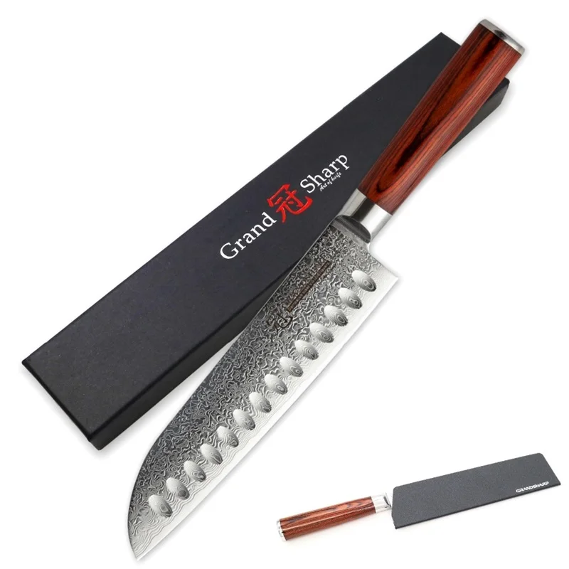 Нож Santoku из дамасской стали 7 дюймов 67 слоев японский кухонный инструмент