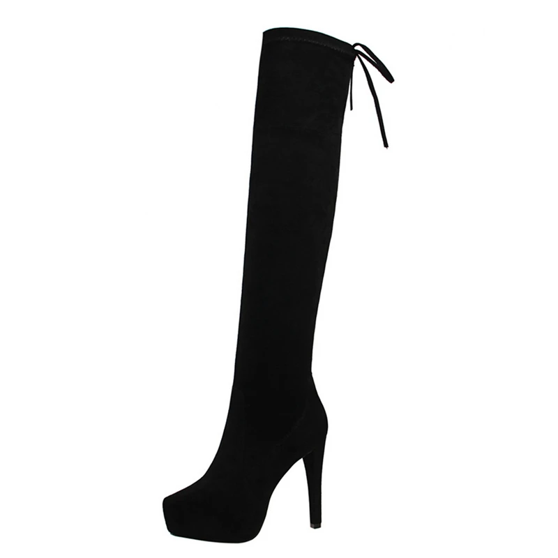 

2019 New Flock Leather Women Over The Knee Boots Lace Up Sexy High Heels Women Shoes Winter Boots Warm Size 34-40 DS-B0310