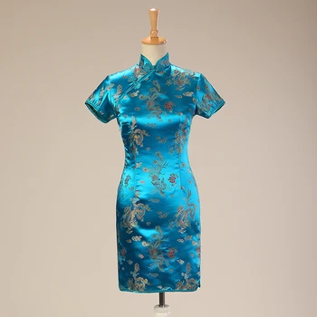 

NEW Lakeblue Vintage Chinese Women Traditional Satin Cheongsam Lady Mini Qipao Dress mujer Vestido Plus Size S-6X 020507