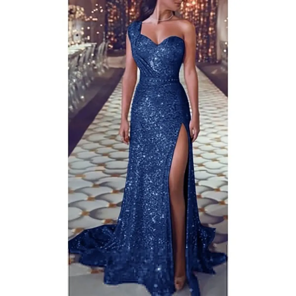 

Fashion Women Dress Sequin Prom Party Ladies Dresses Ball Gown Sexy Gold Evening V-Neck Solid Elegant Long Women Dress