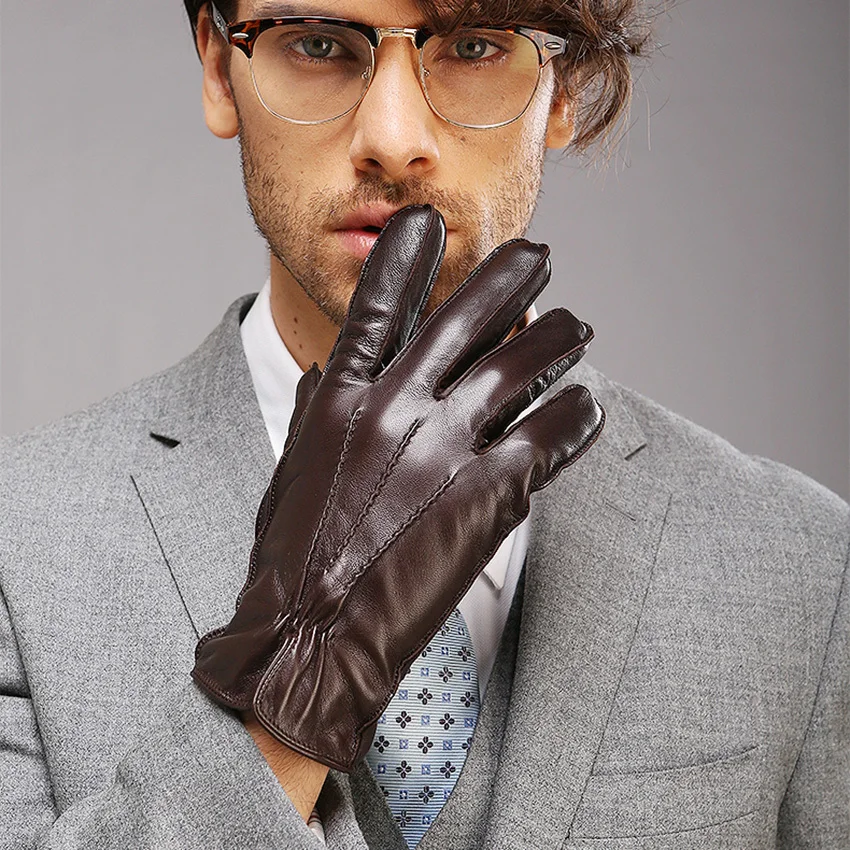 real-leather-gloves-male-fashion-simple-wrist-men-sheepskin-driving-gloves-thermal-plushed-lined-black-dark-brown-m014wc