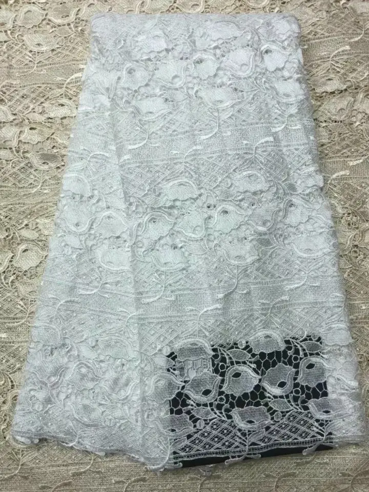 5 ярдов/шт модный белый растворимый Африканский кружевной ткани вышивка