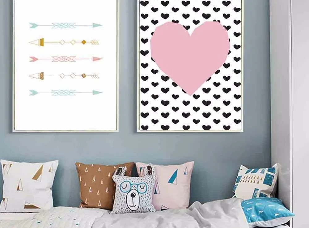 Unicorn-Pink-Heart-Arrow-Canvas-Art-Poster-Cartoon-Nursery-Quote-Print-Painting-Nordic-Wall-Pictures-Kids(4)