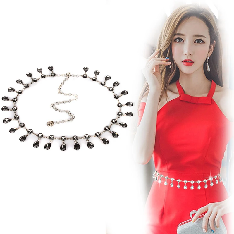

2019 new women belt dress rhinestone chain fashion design kroea cool ins style