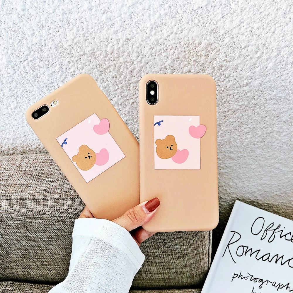 

Cute Animal Couple Case For iPhone 7 8 X XS XS Max XR 6 6S Plus Soft iphone 7 cover TPU Screen Protector Pink Phone Cover Gift