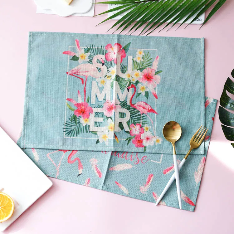 Tropical Flamingos Tableware Linen Cloth Placemat Pad Dining Table Mat Heat Insulation Non Slip