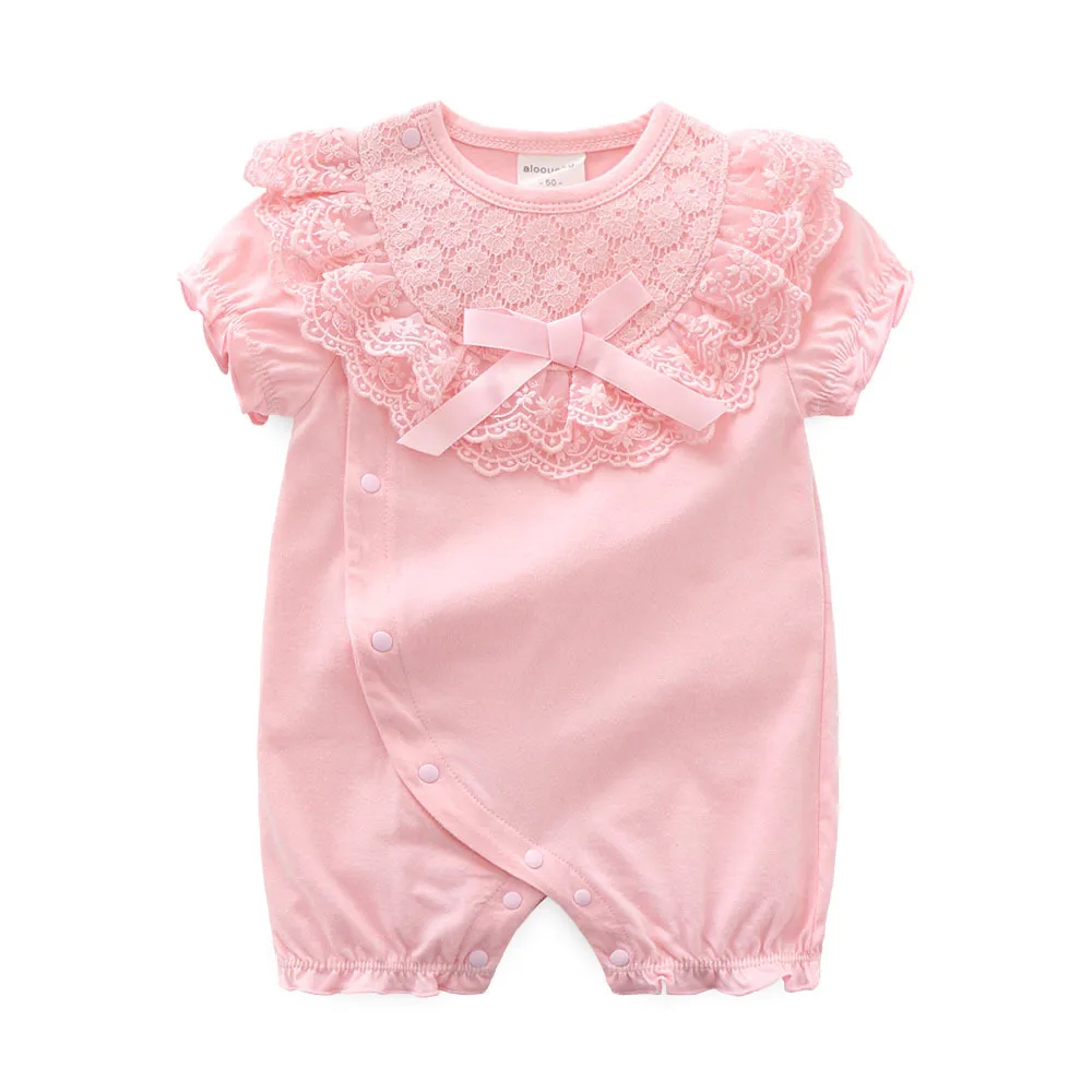Розовый Милый Летний детский комбинезон; хлопковый комбинезон с короткими рукавами для новорожденных девочек 1 лет; подарок близнецов; вечерние летние комбинезоны для девочек
