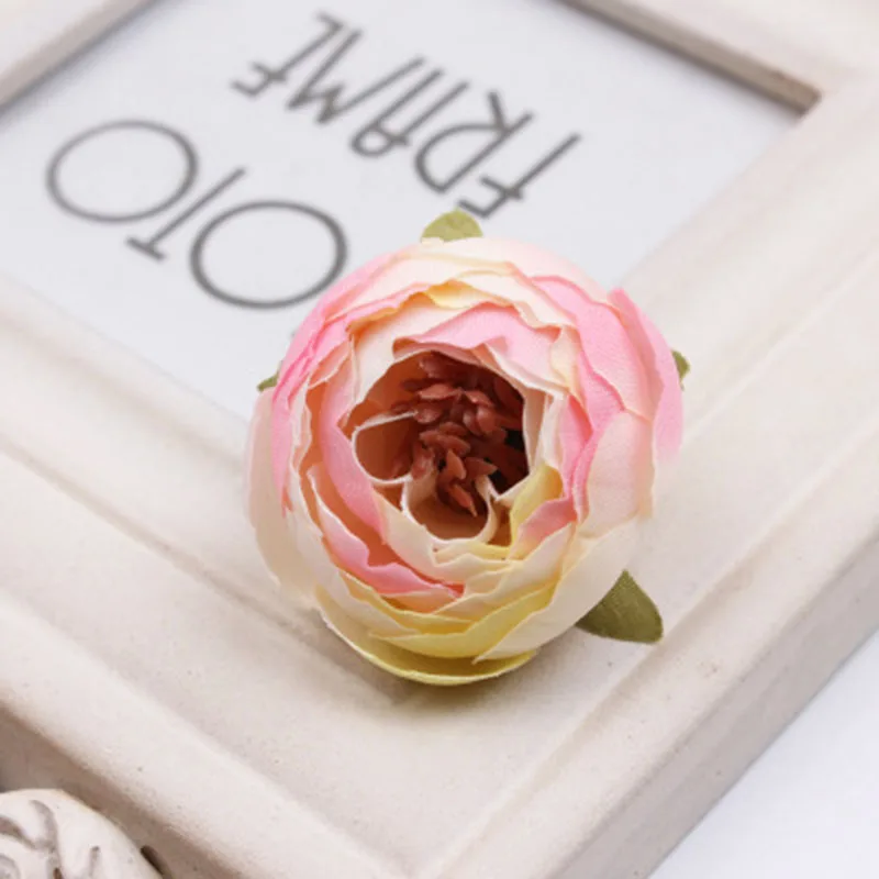 10pcs/lot 5cm Mini Rose Peony Head Silk Artificial Flower For Wedding Home Decoration DIY Wreath Scrapbook Gift Box Craft Flower 
