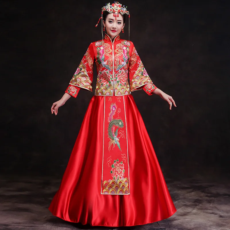 Традиционный китайский стиль свадебное платье Oriental женские длинное Ципао Винтаж Красный вышивка Cheongsam Vestidos Размеры s m l xl XXL 3XL