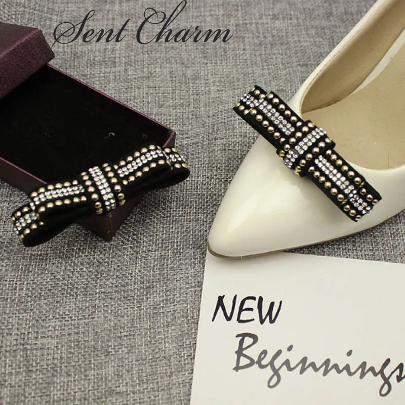1 Pair Fashion Shoe Decoration With Crystal For Women Bowknot Accessory