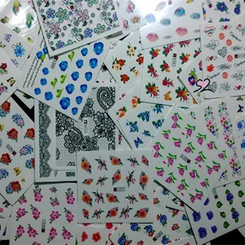 

50pcs Watercolor Floral Flower Sticker Nail Decals Set 6.1*5.3cm Bowknot Love Feather Designs Gel Decor Water Slider