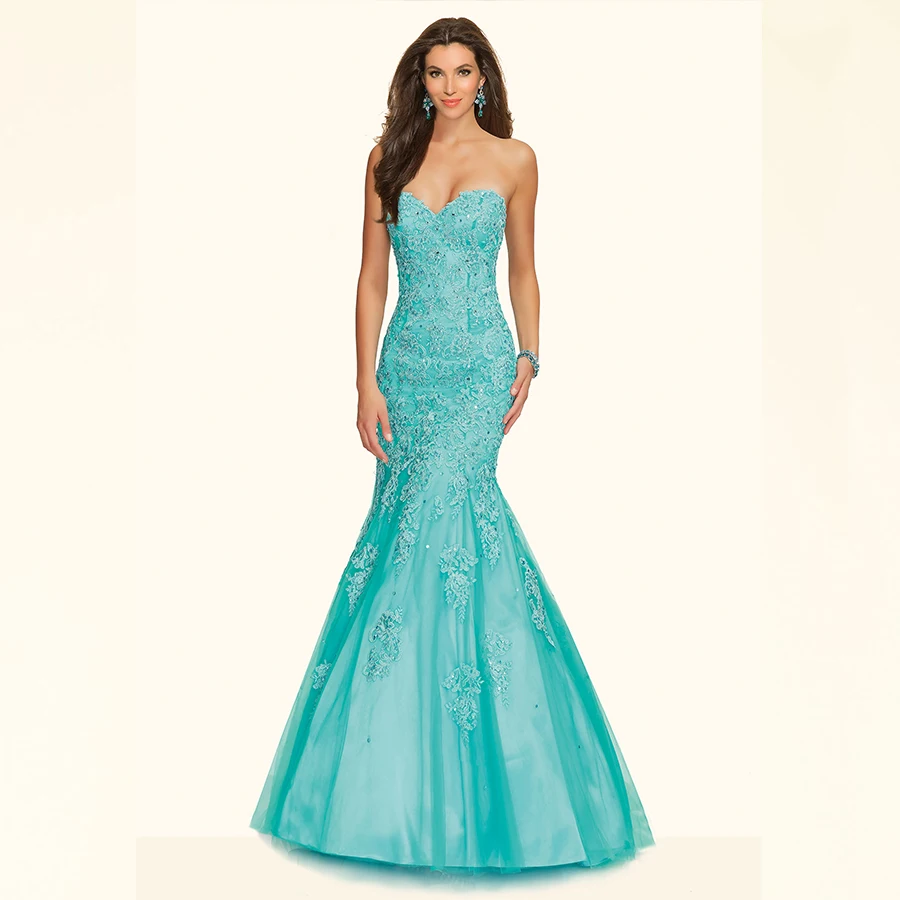 Online Parties Gowns Plus Size Teal Blue Sweetheart Applique with