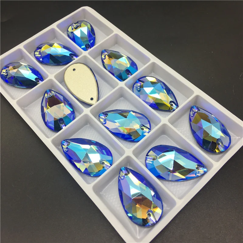 

TopStone 3230 Lt Sapphire AB K9 Glass Crystal Drop Sew-on Stone Flatback Teardrop Sewing Crystal Rhinestone DIy Dress Clothing