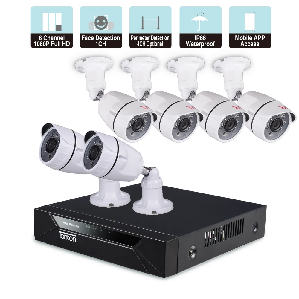 Тонтон 8 канальный 1080P HD 5 в 1 DVR комплект видеонаблюдения CCTV Системы 6*1080P 2.0MP Крытый