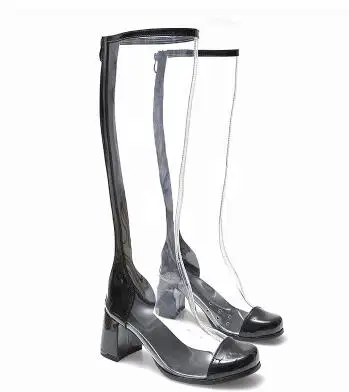 

2018 spring and autumn new women clear transparent splicing long boots Fashion square toe medium heel knee-high boots lady shoes