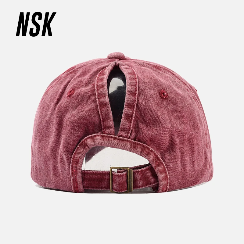 

NSK Baseball Cap For Men Women Hip Hop Washed Cotton Cap Snapback Vintage Hat Adjustable Ponytail Casual Cap Simple Style