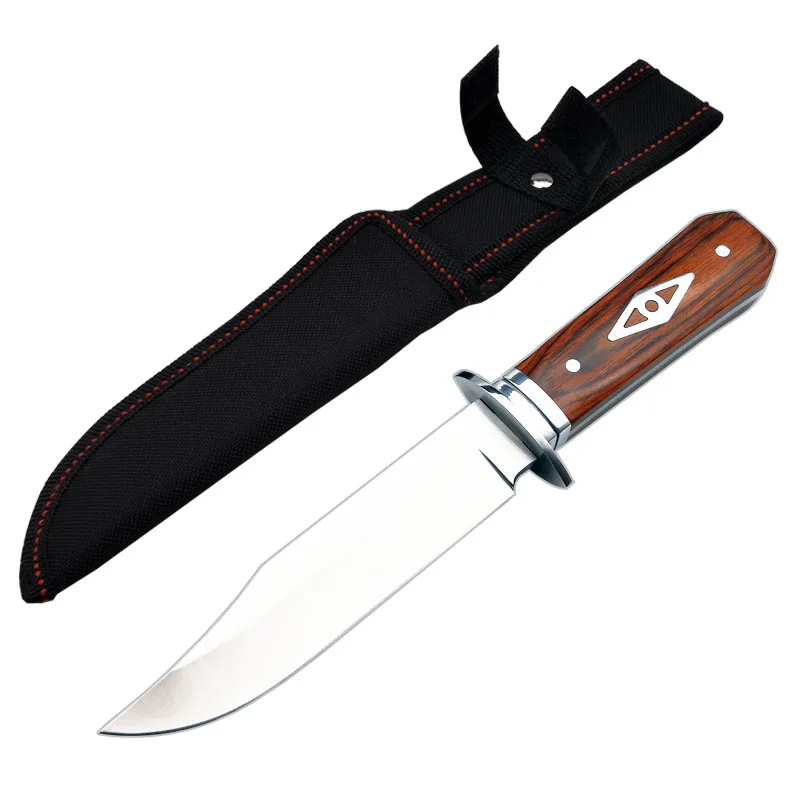 Mengoing Practice Fixed Blade Knife Tactical 5Cr13Mov Steel Wood Handle