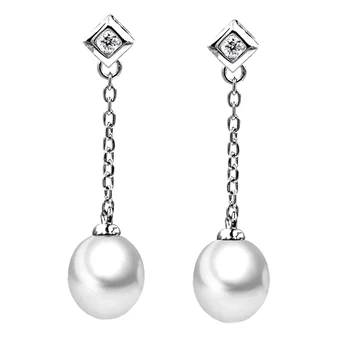 

Silver pearl Stud earrings natural freshwater drop water style pearls 7.5-8mm 100% 925 sterling silver tassel earrings for women